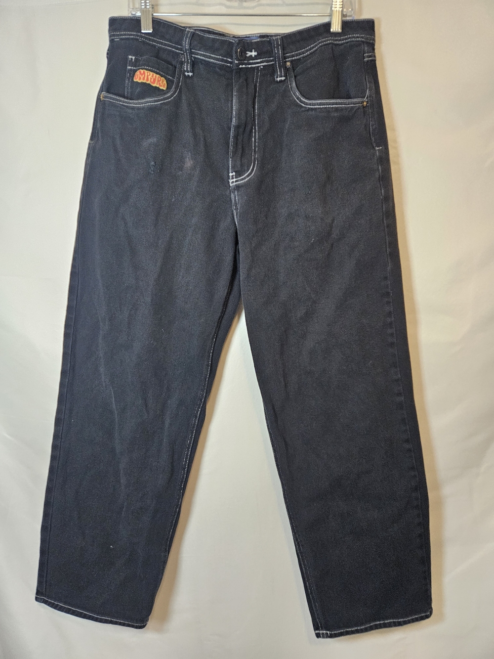 Empyre Men's Black Straight Jeans with Contrast Stitching Streetwear